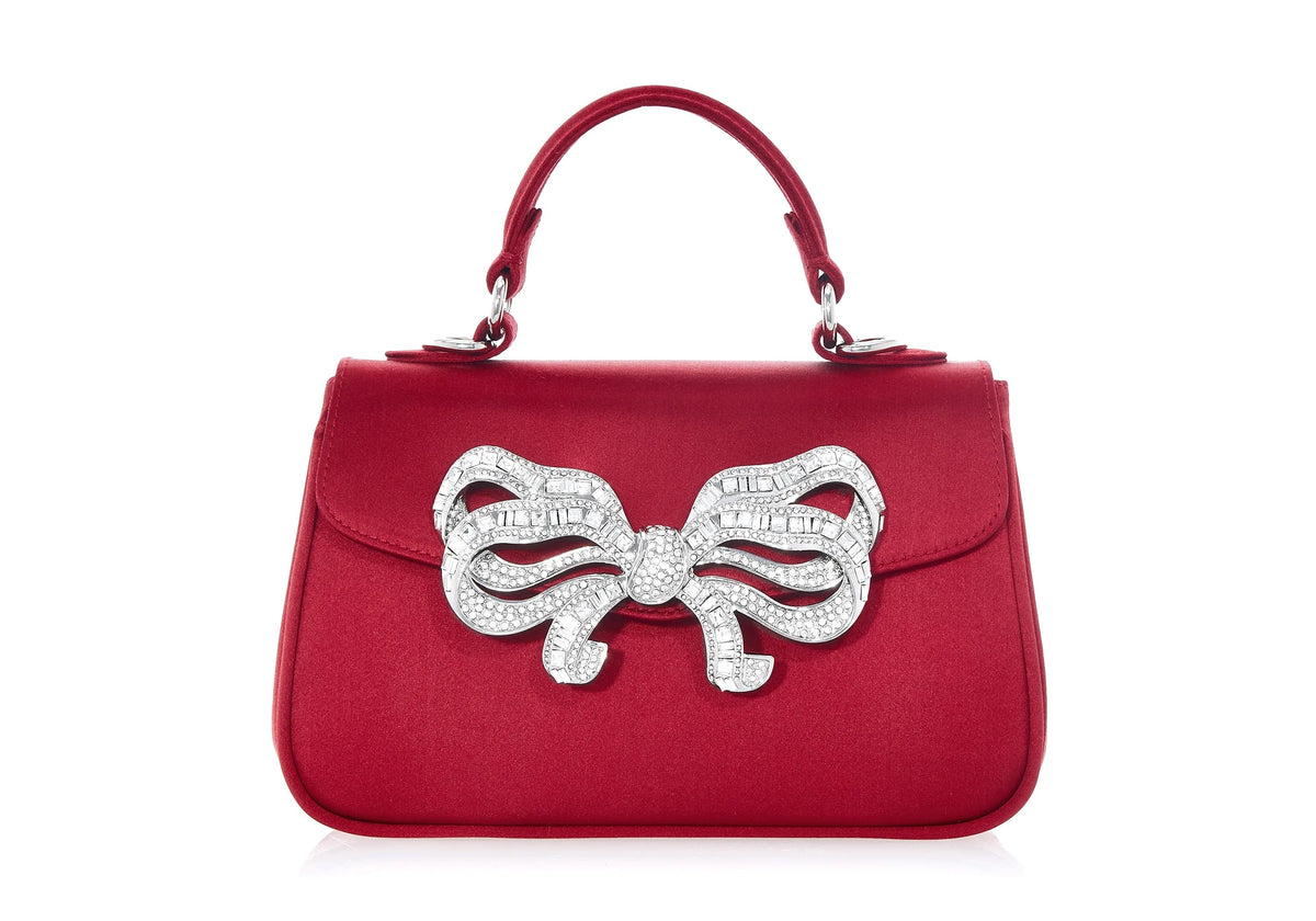Crystal Embellished Satin Top Handle Bag | Scarlet Red