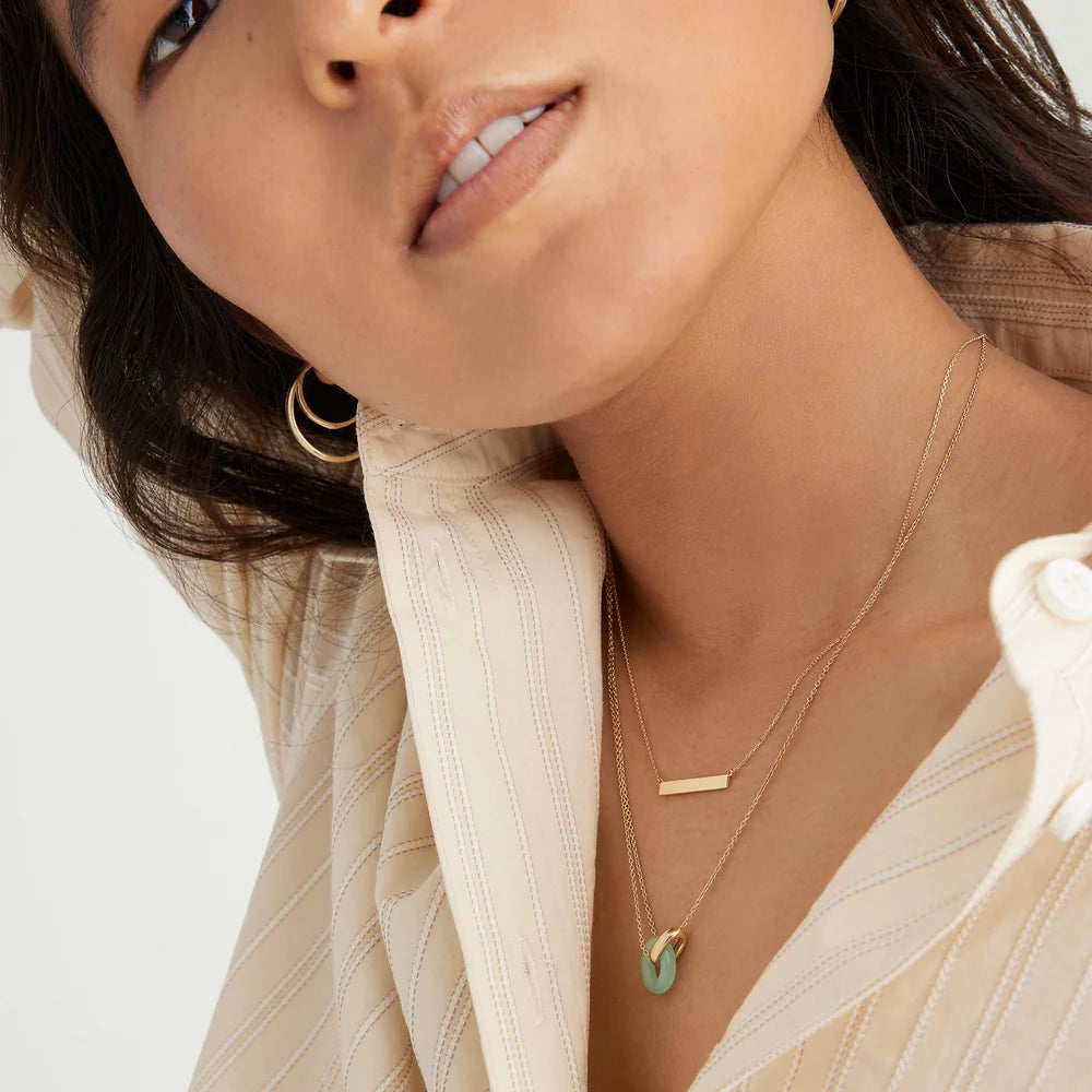 14K Yellow Gold, Green Aventurine Linked Gemstone Necklace
