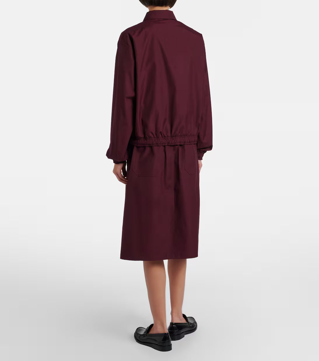 Prada Burgundy Poplin Midi Skirt | Designer Women's Skirt.