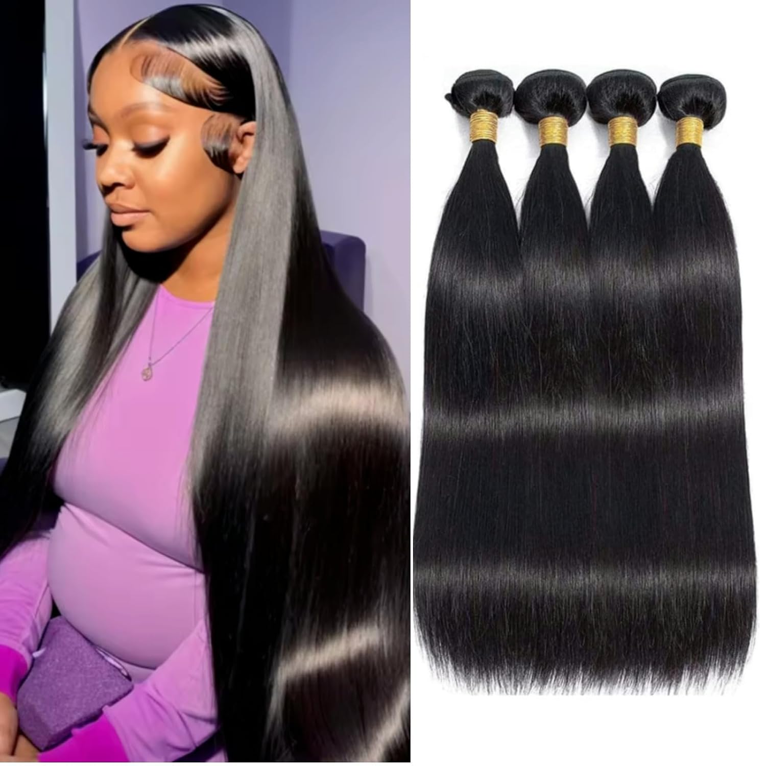 Straight 4 Bundles Human Hair 400g/Pack 26 28 30 32 Inch 12A Unprocessed Black Soft Double Weft Quick Wave Extensions for Women