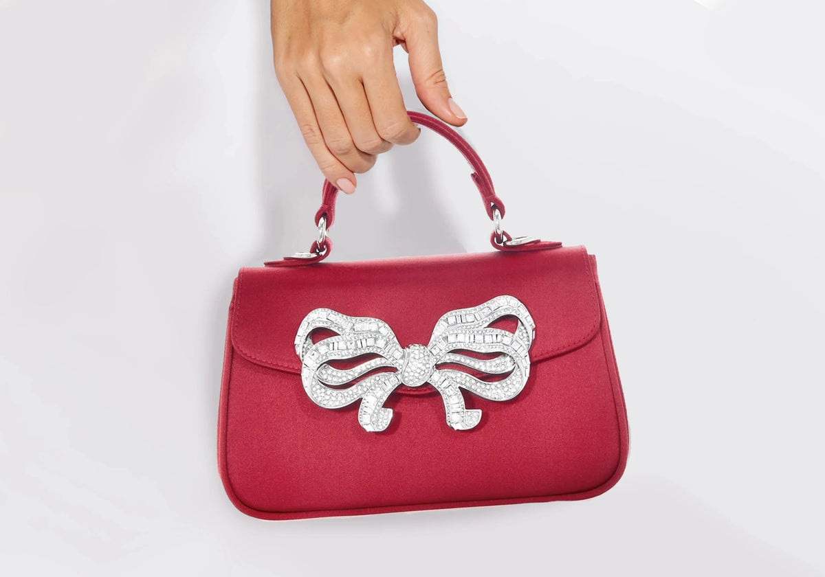 Crystal Embellished Satin Top Handle Bag | Scarlet Red