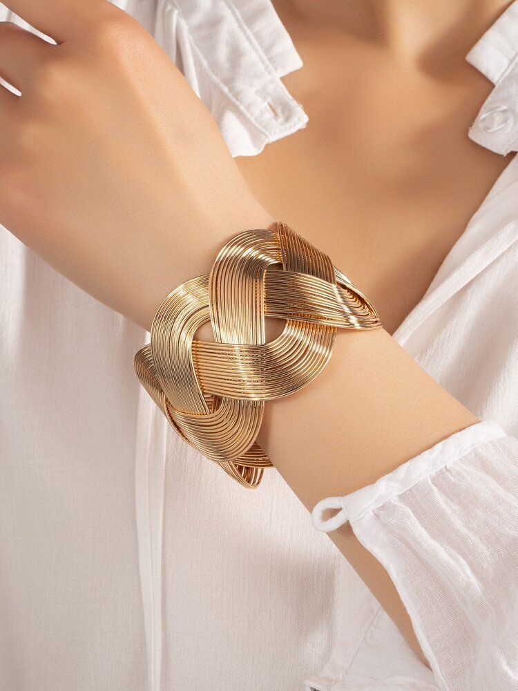 Woven -Gold tone chunky Cuff Bracelet